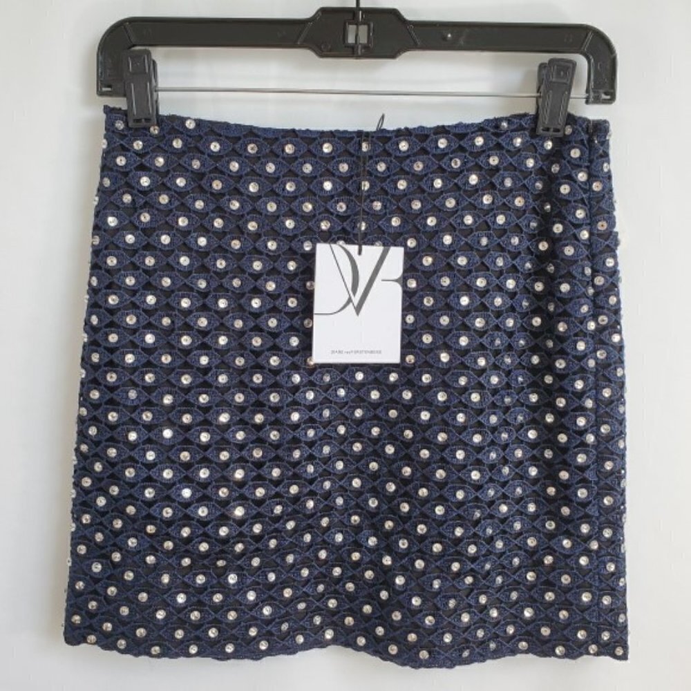 DVF Diane Von Furstenberg 'Loyola Crystal On Lace' Skirt, Navy Blue